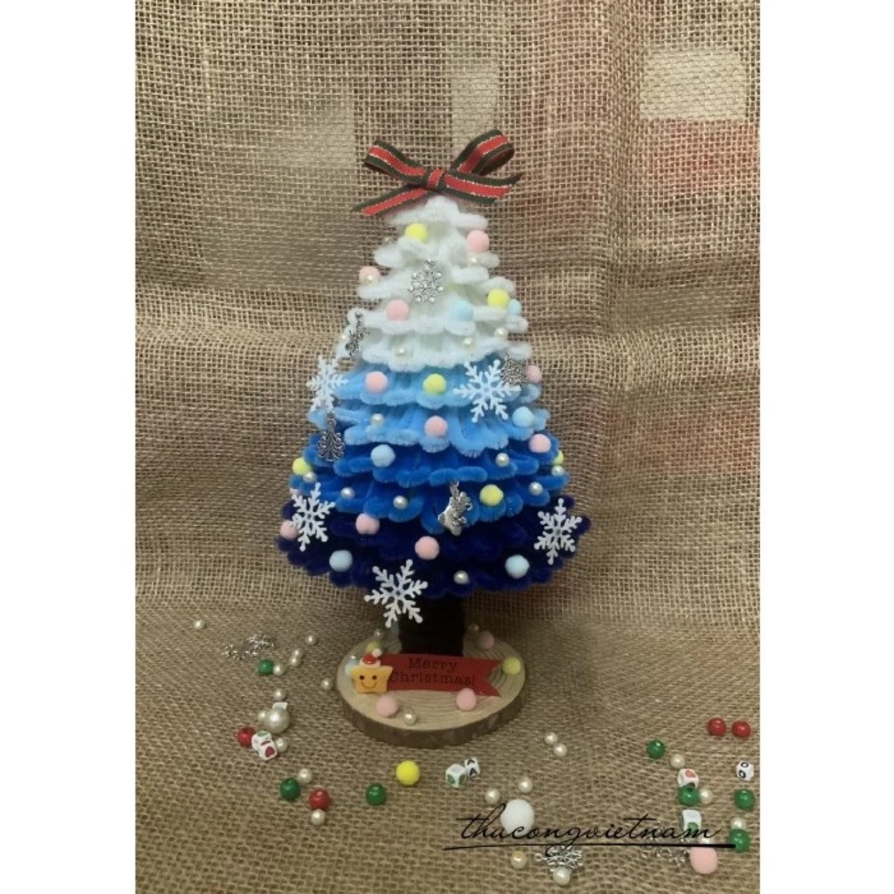Cây thông Noel kẽm nhung Handmade (30-32cm) - mix xanh dương